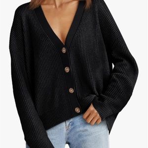 LILLUSORY- Women's Oversized Cardigan Sweater Open Front Button V Neck